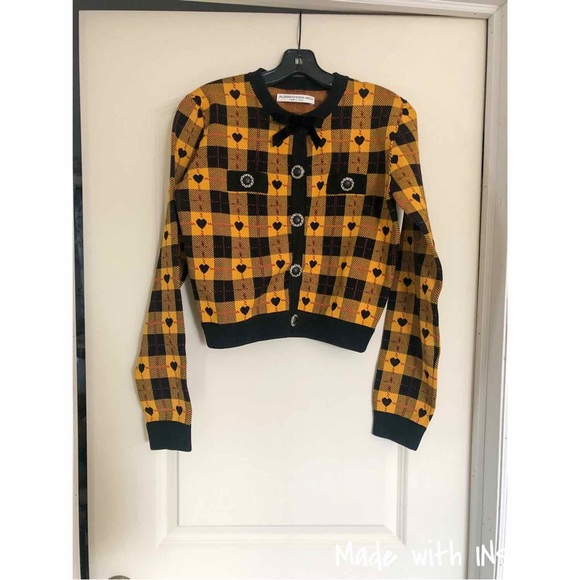 Alessandra Rich yellow heart knit checked cardigan - Picture 6 of 13